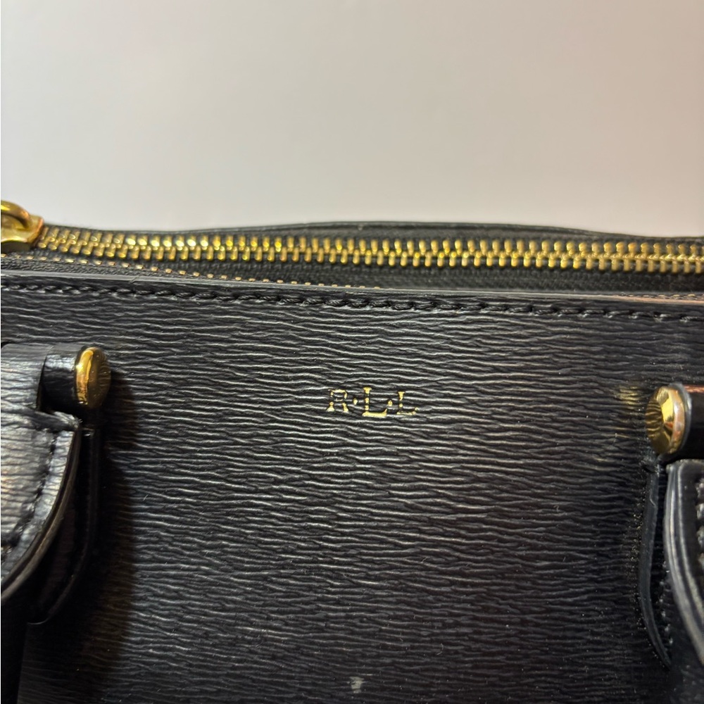 Ralph Lauren Black Leather Top-Zip Shoulder Bag with Gold Hardware - Picture 2 of 7